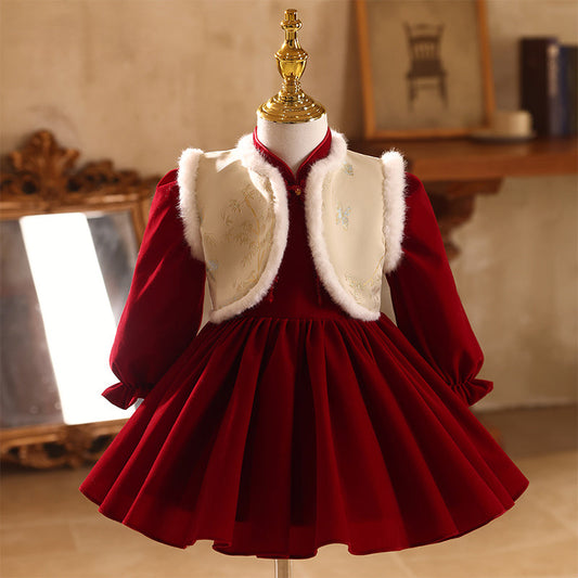 Girls First Communion Dress Children's Birthday Red Princess Dress