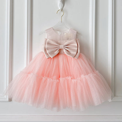 Luxurious Big Bow Flower Girl Puffy Dress Toddler Birthday Princess Dress