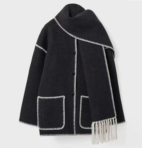 DAH Women's Wool Coat with Scarf