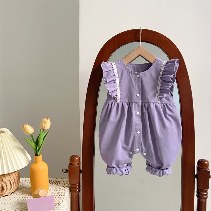 Sweet Baby Girl Floral Shirt Butterfly Sleeve Overalls Suit