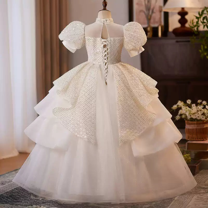 Girls Elegant White Princess Dress Girl Birthday Dresses