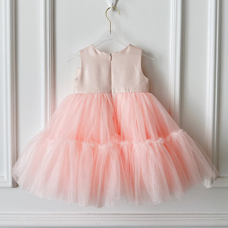 Luxurious Big Bow Flower Girl Puffy Dress Toddler Birthday Princess Dress