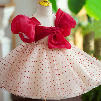 Toddler Prom Dress Girl Puffy Dress Chest Bow Pageant Princess Dress