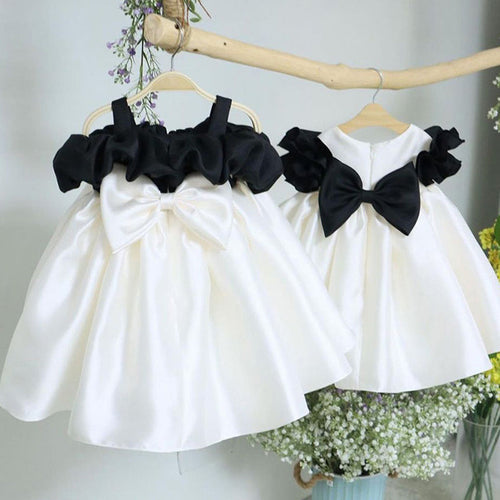 Elegant Baby Girls Black and White Contrast Color Bow Sling Princess Dress Toddler Communion Dress