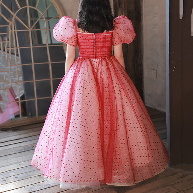 Sweet Baby Girls Red Polka Dot Mesh Puffy Princess Dress ToddlerBall Gowns