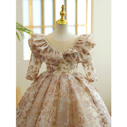 Girl Princess Dress Beaded Sequin Flower Pageant Birthday Party Dress