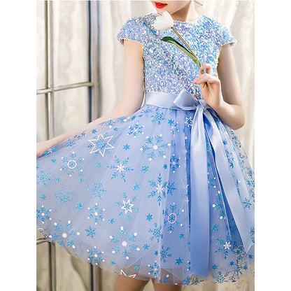 Toddler Girl Birthday Party Dress Summer Snowflake Sequin Princess Dress