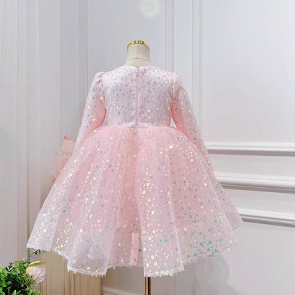 Sweet Baby Girls Sequined Long Sleeve Performance Dress Little Girl Dresses