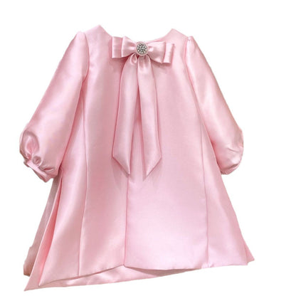 Elegant Baby Long-sleeved Birthday Simple A-line Dress Toddler Christening Dress