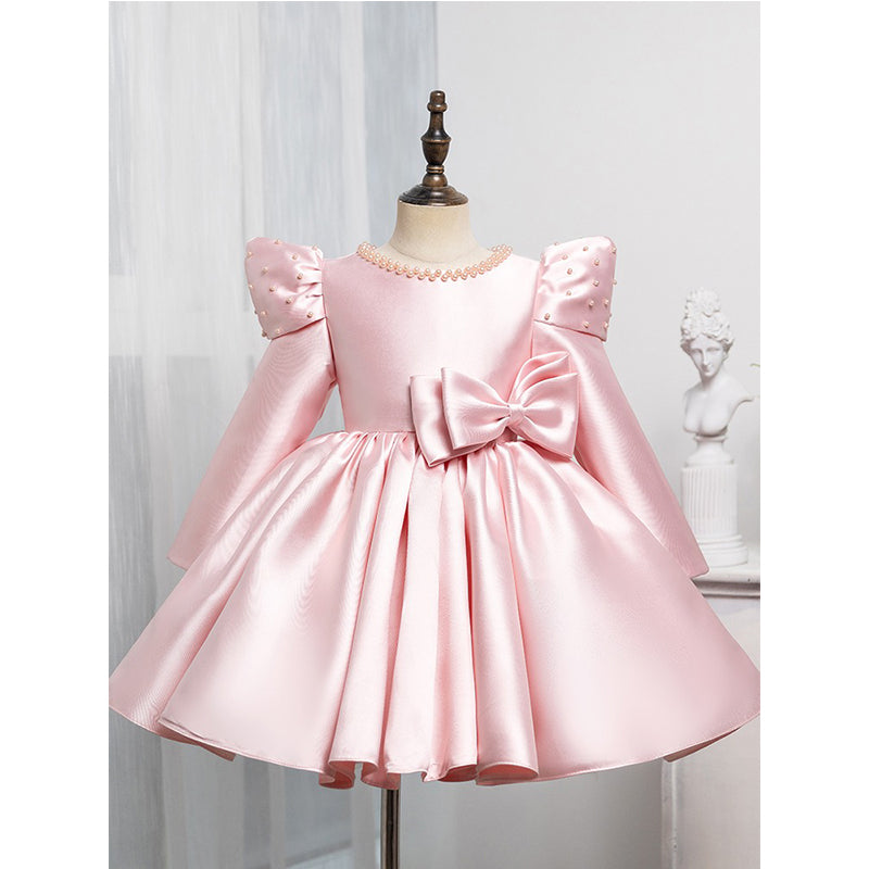 Pink Bow Princess Dress Wedding Flower Girl Dress Birthday Dress