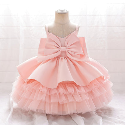 Elegant Baby Girls Sleeveless Big Bow Cake Tutu Toddler Prom Princess Dress