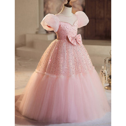 Pink Girls Birthday Dress Puffy Princess Dress