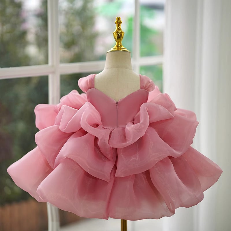 Elegant Baby Girls Pink Flower Girl One-year-old Princess Toddler Beauty Pageant Dress