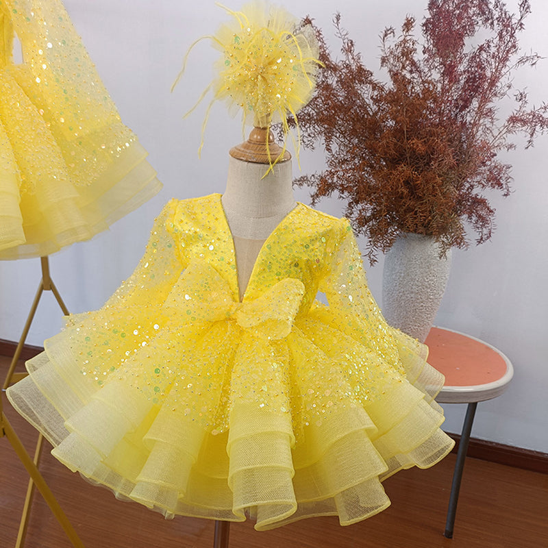 Girl First Communion Dress Toddler Sequin Fluffy Beauty Pageant Birthday Princess Dress