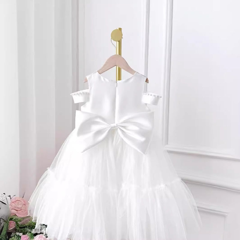 Elegant Baby Girls One Shoulder Bow Puffy Princess Dress Toddler Flower Girl Dresses