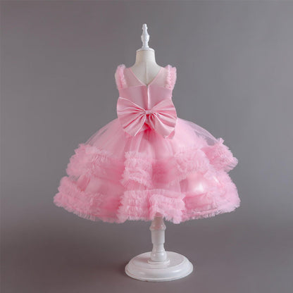 Elegant Baby Girls Pink Mesh Formal Dresses Toddler Costume Princess Dress