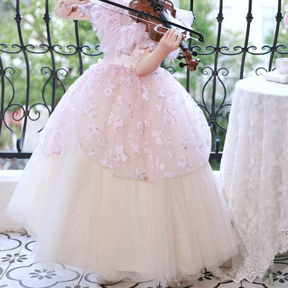 Flower Girl Dress Children Concealed Zip Stand Collar Flower Puffy Princess Dress