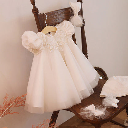 Elegant Baby Puff Sleeve Princess Dress Toddler Christening Dress