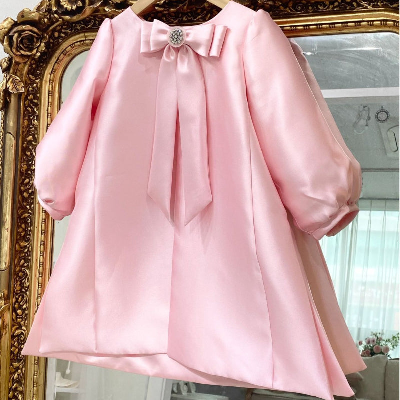 Elegant Baby Long-sleeved Birthday Simple A-line Dress Toddler Christening Dress