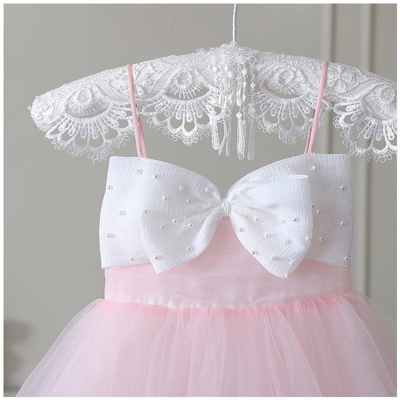 Sweet Baby Girls Pink Suspender Big Bow Gauze Skirt Toddler Girl Party Dresses