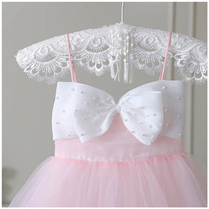 Sweet Baby Girls Pink Suspender Big Bow Gauze Skirt Toddler Girl Party Dresses