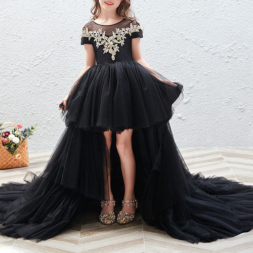 Girls Tulle Tail Dress Flower Black Princess Dress