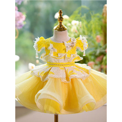 Yellow Pearl Princess Dress Birthday Dress