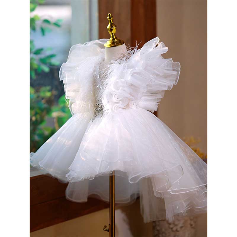 Girl White Puffy Princess Dress Toddler Ball Party Gowns