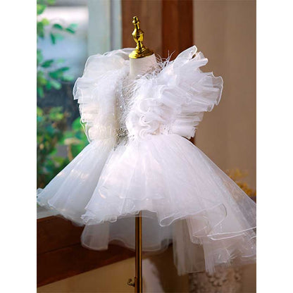 Girl White Puffy Princess Dress Toddler Ball Party Gowns