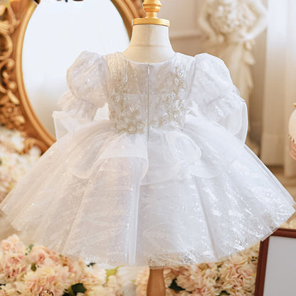 Sweet Baby Girls Puff Sleeve Mesh Princess Tutu Dress Toddler Baptism Dresses