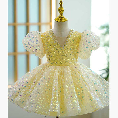 Toddler Girl Birthday Pageant Performance Sequin Mesh Fluffy Princess Dress