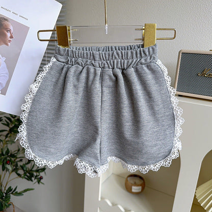 Girls Summer Suit Gray Lace Set Two-piece Set