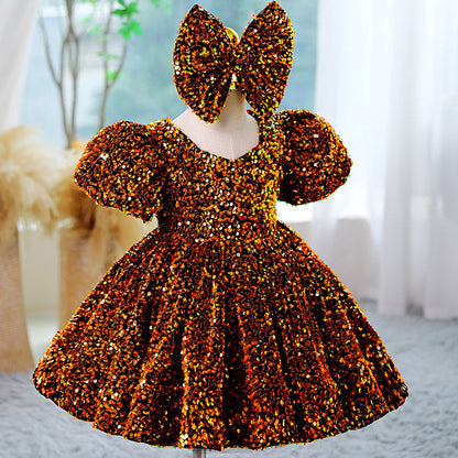 Summer Girls Puffy Birthday Sequin Princess Dress