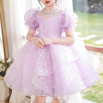 Flower Girl Communion Dress Sequin Mesh Shiny Princess Dress