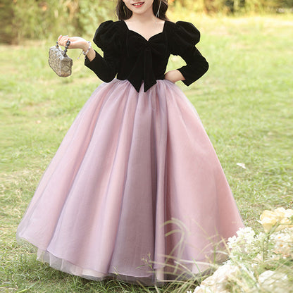 Sweet Baby Girls Puff Long Sleeve Mesh Puff Princess Dress Toddler Birthday Prom Dress