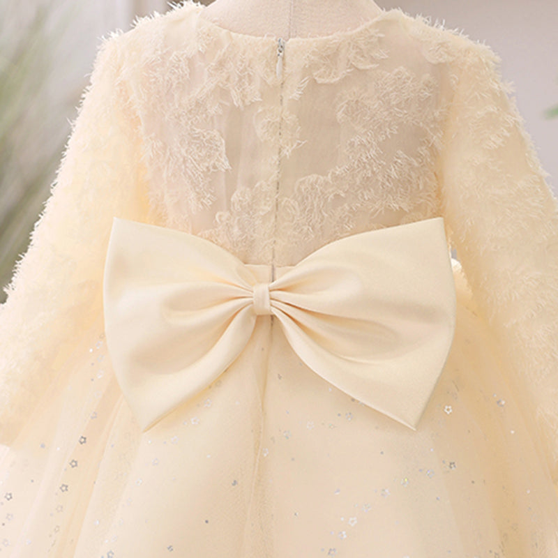 Elegant Baby First Communion Dress Toddler Bow Christening Dress