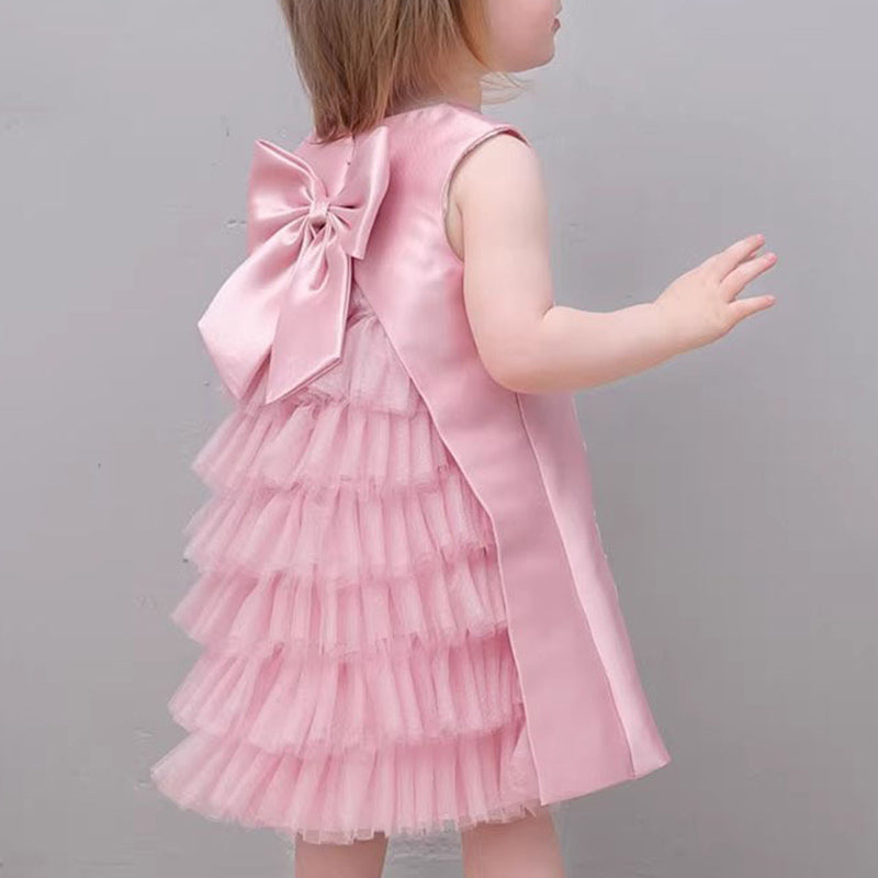 Elegant Baby Girls Pink Embroidered Sleeveless Dress Toddler Flower Girl Puffy Princess Gauze Dress