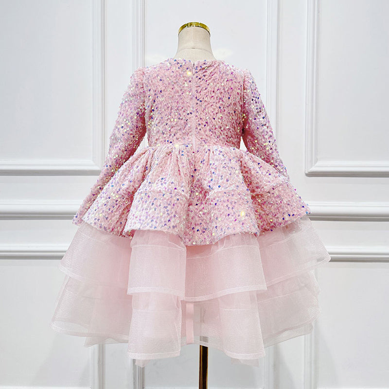 Elegant Christmas Dress Baby Girls Pink Winter Sequin Cake Dress New Year's Dress