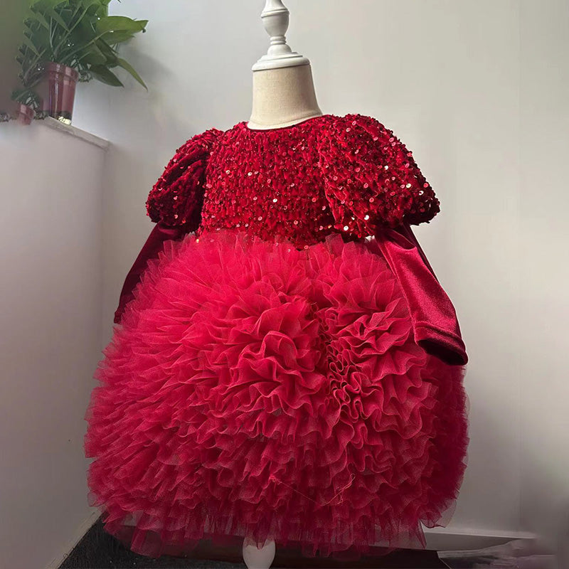 Girl Christmas Dress Beauty Pageant Dress Toddler Sequin Big Bow Party Princess Dress