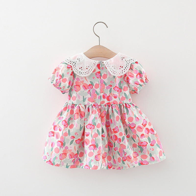 Toddler Dress Sweet Baby Lace Lapel Graffiti Dress