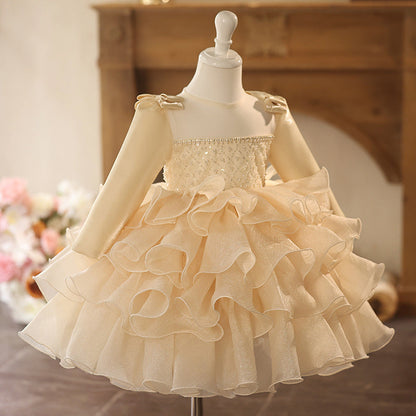 Flower Girl Long Sleeve Dresses Girl Birthday Puffy Princess Dress