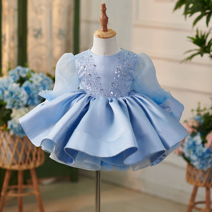 Girls Party Christmas Blue Puffy Princess Dress