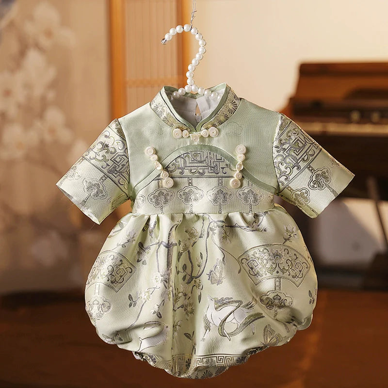 Elegant Baby Baptism Dresses Baby Floral Plate Buckle Romper