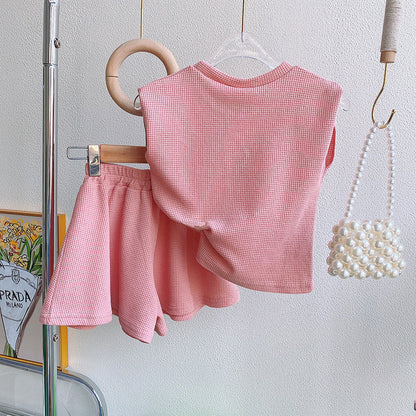 Pink Sleeveless Letter Top and Shorts Two-piece Set