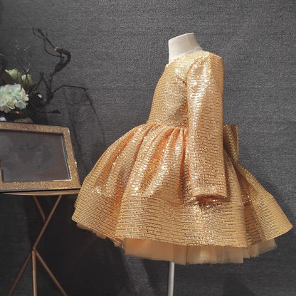 Elegant Baby Girl Gold Sequin Dress  Toddler First Communion Princess Dress