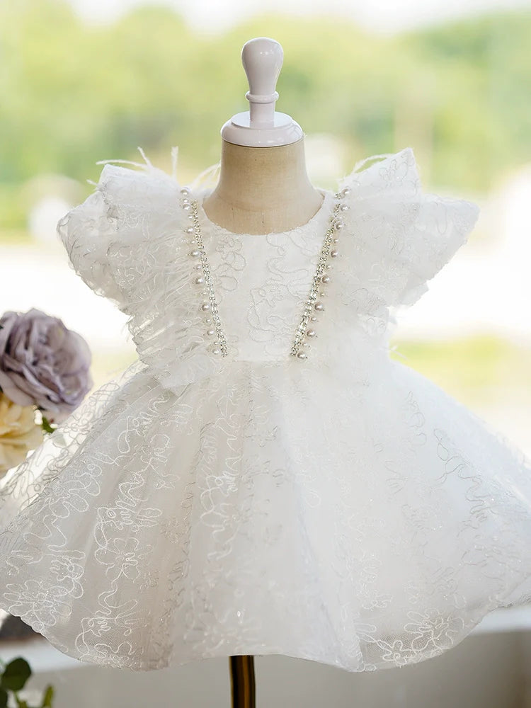 Elegant Flower Girl Embroidery Fluffy Dress Toddler Birthday Party Princess Dress