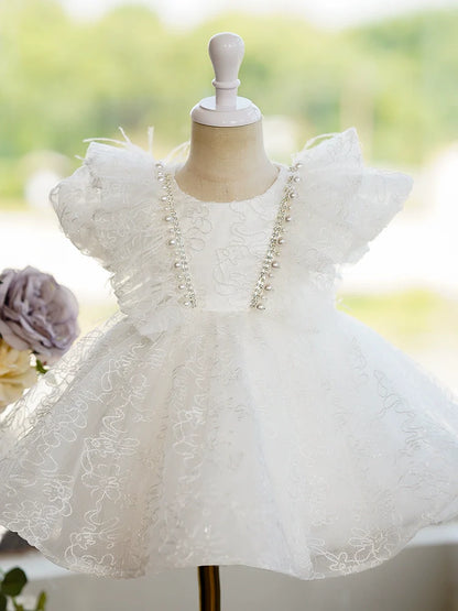 Elegant Flower Girl Embroidery Fluffy Dress Toddler Birthday Party Princess Dress