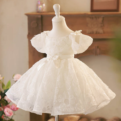 Toddler Prom Dress Girl White Sequins Puffy Pageant Princess Dress