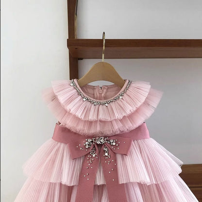 Elegant Baby Pink Bow Cake Birthday Dress Toddler First Birthday Dress