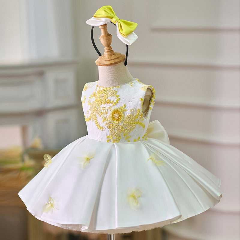 Girls Satin Elegant Princess Dress Baby Birthday Dress